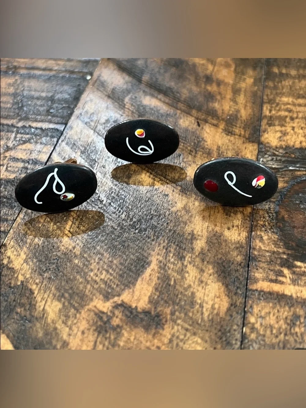 Vintage Black hand painted Cufflinks